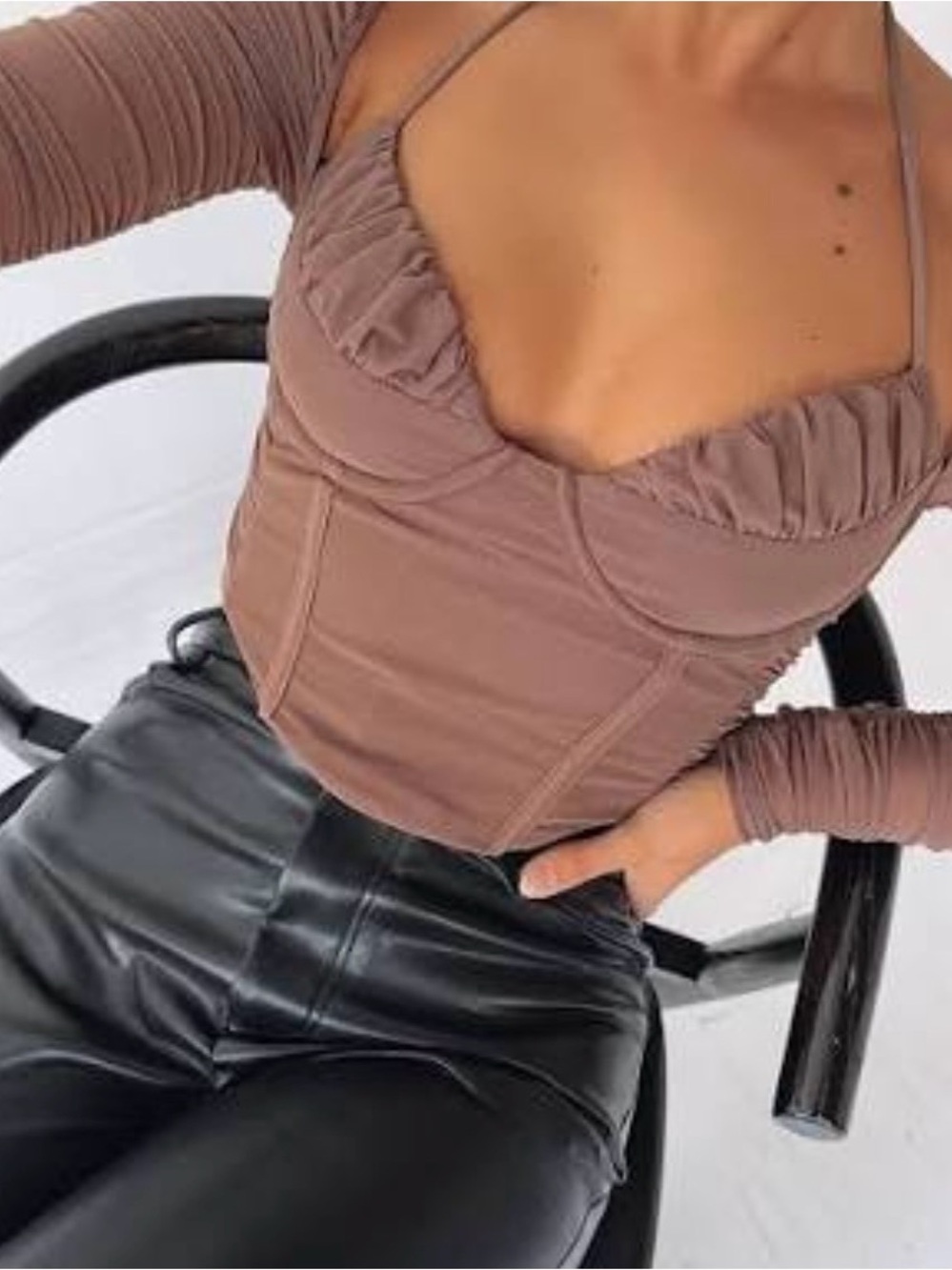 White Fox Boutique Brown Ruched Corset Halter Top